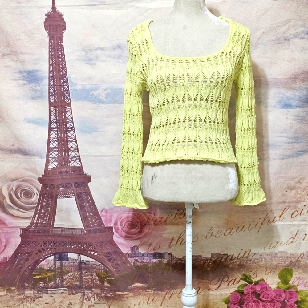 Freshman 1996 Light Yellow Knit Crochet Top Sz L